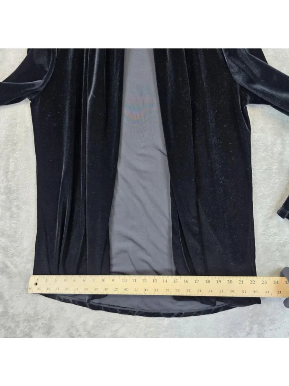 Vince Camuto Jacket Womens Small Black Velvet Open Front Stretch Mid Length
